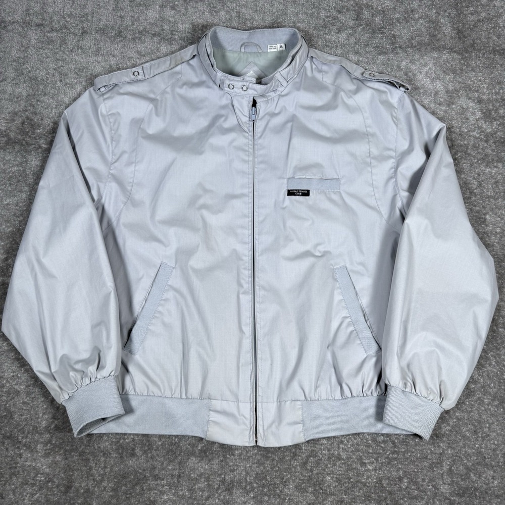 Vintage World Travel Club Jacket Men's XL Gray Bomber Full‎ Zip